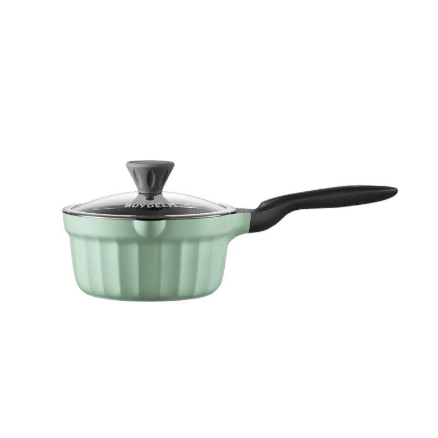 BUYDEEM Enamelled pot with glass lid 1.8L, model CP141, Cozy Greenish color