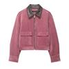 Giacca Corta da Donna con Collo Alto in Ecopelle, Vestibilità Larga Casual, Manica Lunga, Cappotto Corto Cargo