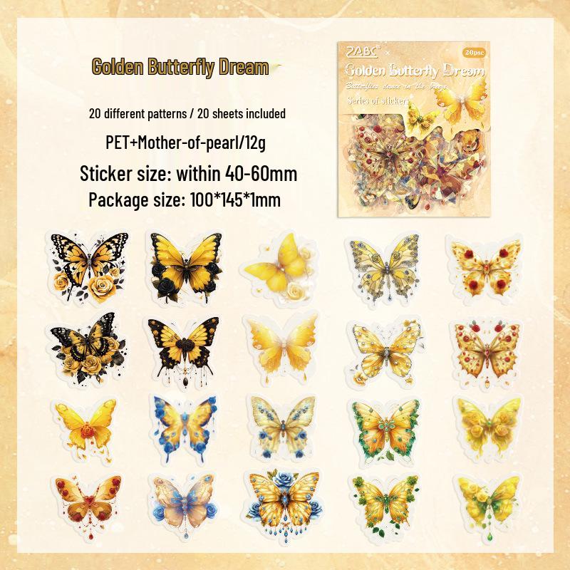 Yue Zhen Butterfly Dance Laser-Printed Waterproof PET Sticker Pack for DIY Journaling
