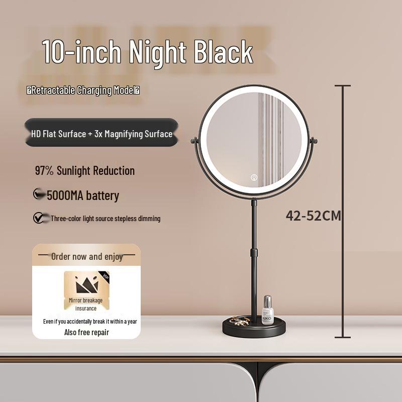 10-inch Double-Sided Vanity Mirror with 5x/10x Magnification, LED Light, Retractable, Folding Design