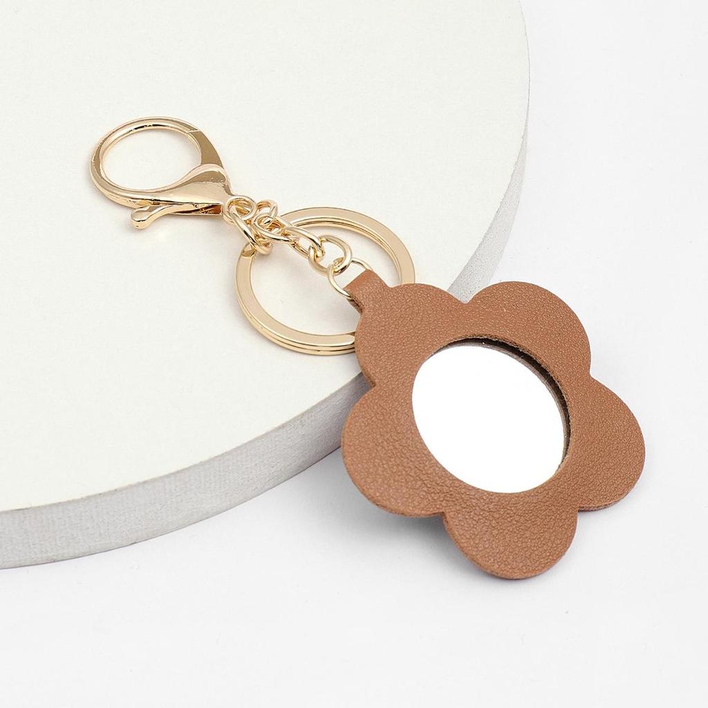 Cute Flower Makeup Mirror Keychain: PU Leather, Portable Pocket Mirror & Car Pendant