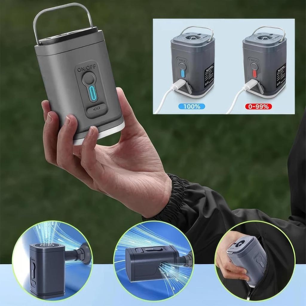 Kabellose Luftpumpe Tragbarer Elektrischer Luftkompressor Aufblas- & Ablasspumpe mit 5 Düsen LED-Licht für Pool Luftmatratze