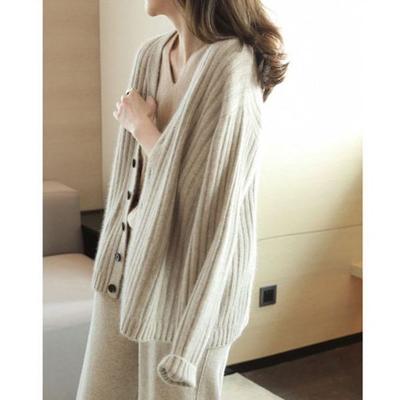 Autumn and Winter Women's Sweater Simple Casual Temperament V-neck Knitted Cardigan Female Loose Lazy Wind Sweater