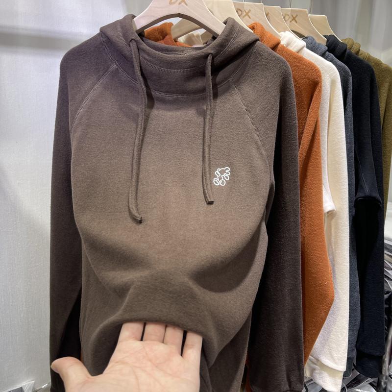 New Autumn-winter Long-sleeved Top with Double-layered Fleece and Hooded Inner Layer, Loose-fitting Embroidered Hoodie for Women