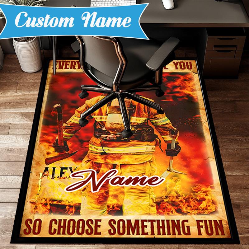 Custom Name Firefighter's Courage Rug for Living Room, Game Rooms, Office, Bedroom, Floor Mat Playful Design, fan gifts Christmas decor