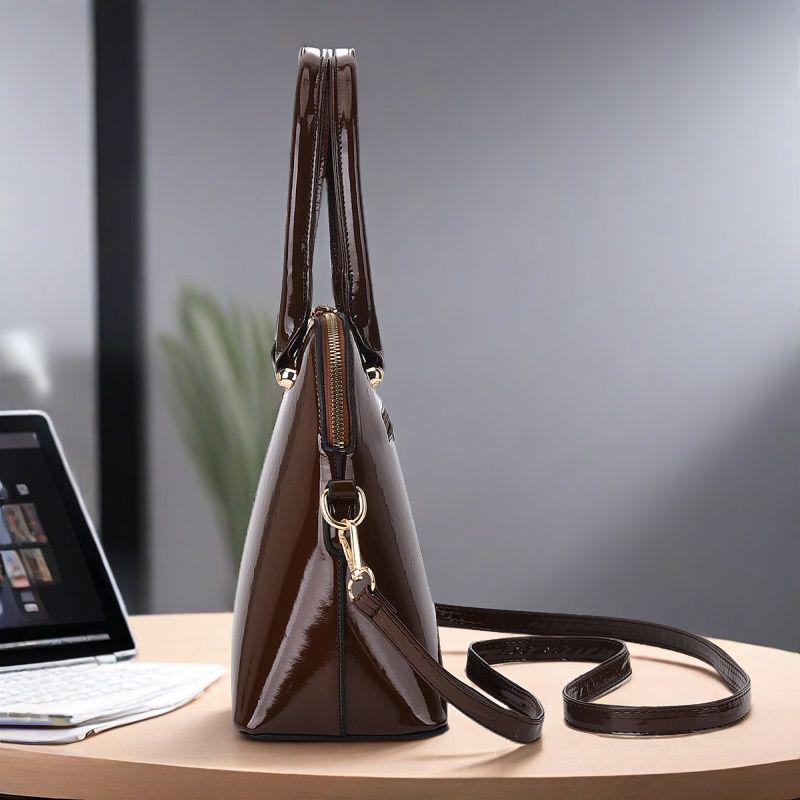 2025 Damen Lackleder Tote: Vielseitige europäische & amerikanische Modehandtasche, Schulter- oder Umhängetasche in Rot & Schwarz.