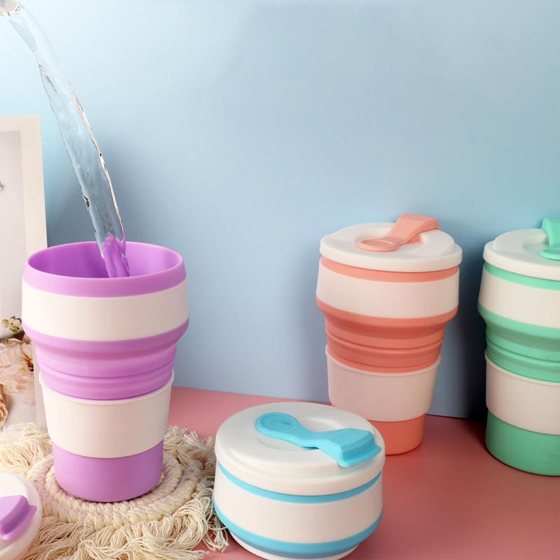 350 ml/500 ml Silikon-Klappbecher, zusammenklappbarer Becher mit Deckel, für Kaffee, Reisen im Freien, tragbare Wassertrinkbecher, Teetassen