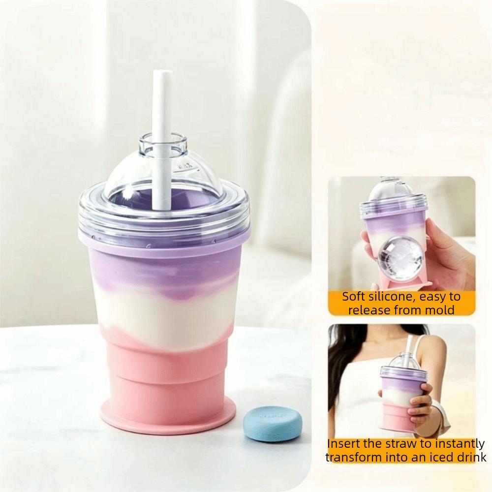 Food Grade 2-in-1 Ice Mold Cup Leak-proof Portable Travel Tumbler Collapsible Silicone Cup Camping