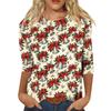 Women's Casual Christmas Printed Three-Quarter Sleeve Neck T-Shirt Tee Top