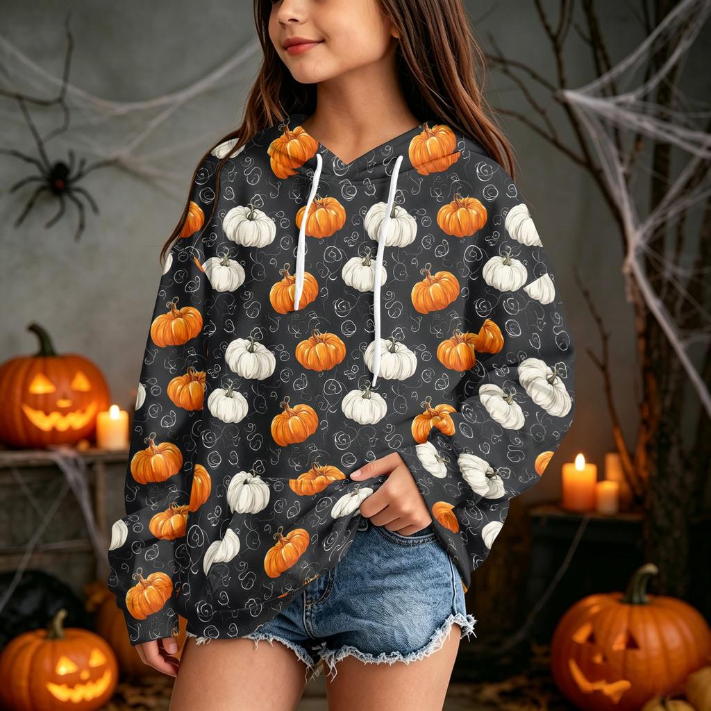 Kids Casual Halloween Print Hoodie for Holiday and Everyday Wear