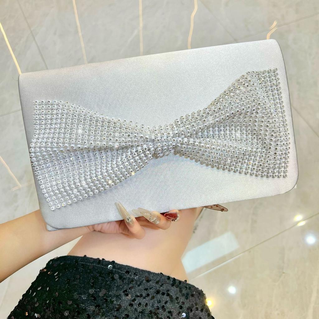 Celebrity high-end dinner bag single shoulder messenger bag small fragrant style bow banquet clutch bag woman