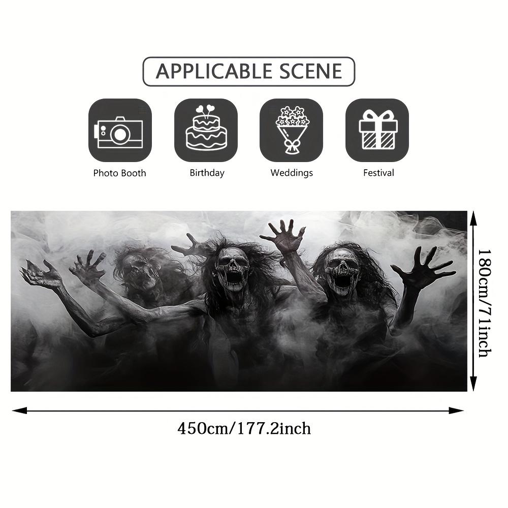 2D door banner, 1pc classic Halloween Ghoul garage door cover - Ghost Zombie reach design, durable polyester