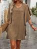 2026 Summer Women's Solid Color Loose Ruffle V-neck Dress - European & American Style