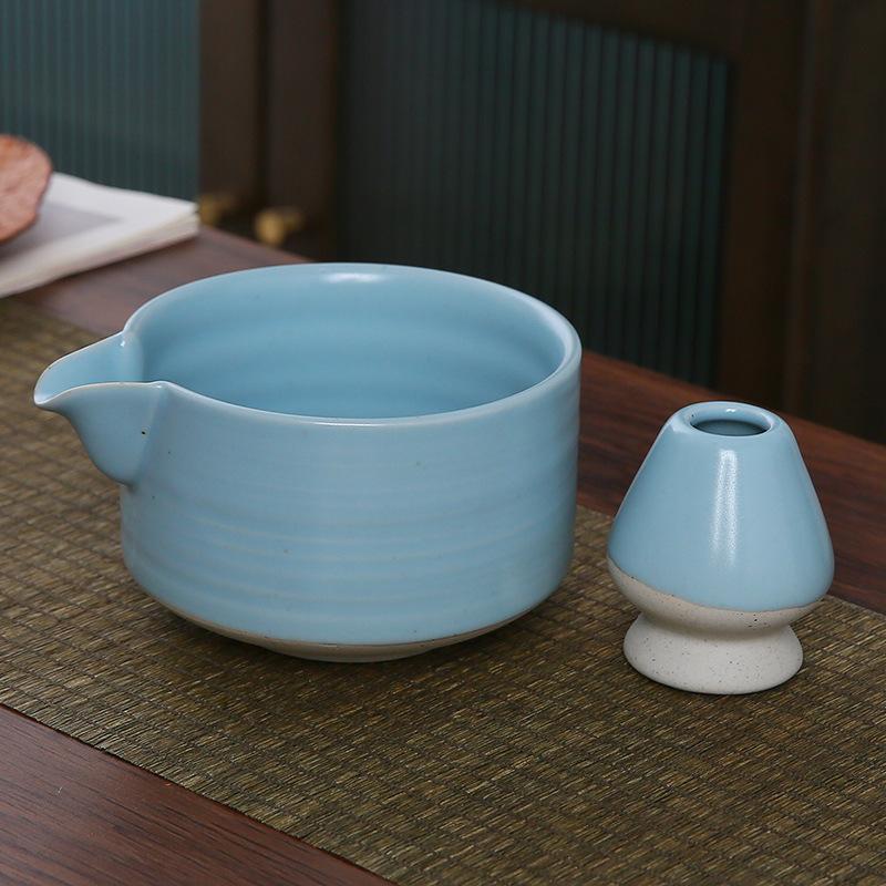 2 Stück Neues Keramik-Matcha-Schalen-Set Mit Ausgießnase Wiederverwendbarer Tee-Besenhalter Lebensmittelgeeignet Handgefertigt Japanische Grüntee-Schale