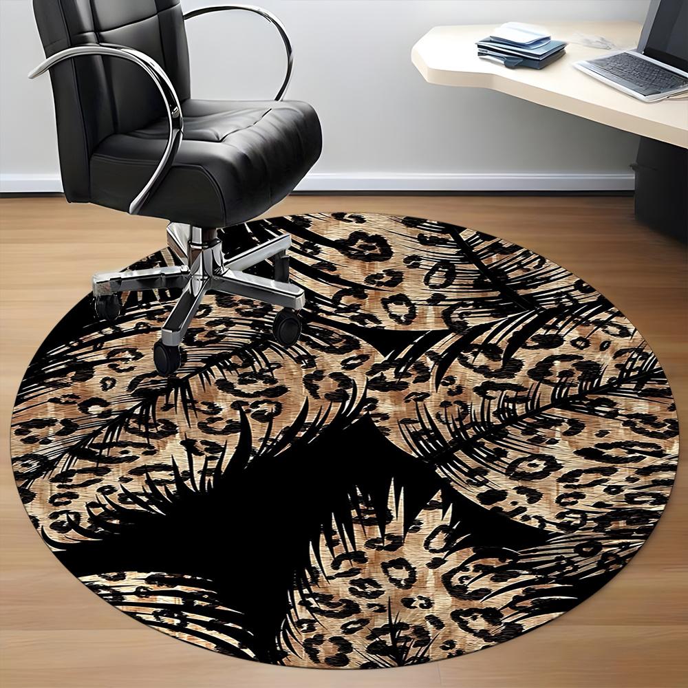 1pc Leopard Palm Office Round Area Rug, Indoor Mat Suitable ForOffice, Under Office Chairs Bedroom Living Room Home Decor, Room Decot112