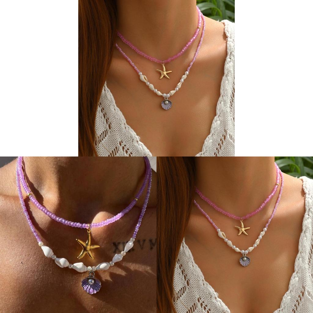 Style Shell Necklace With Layered Geometric Design For Women