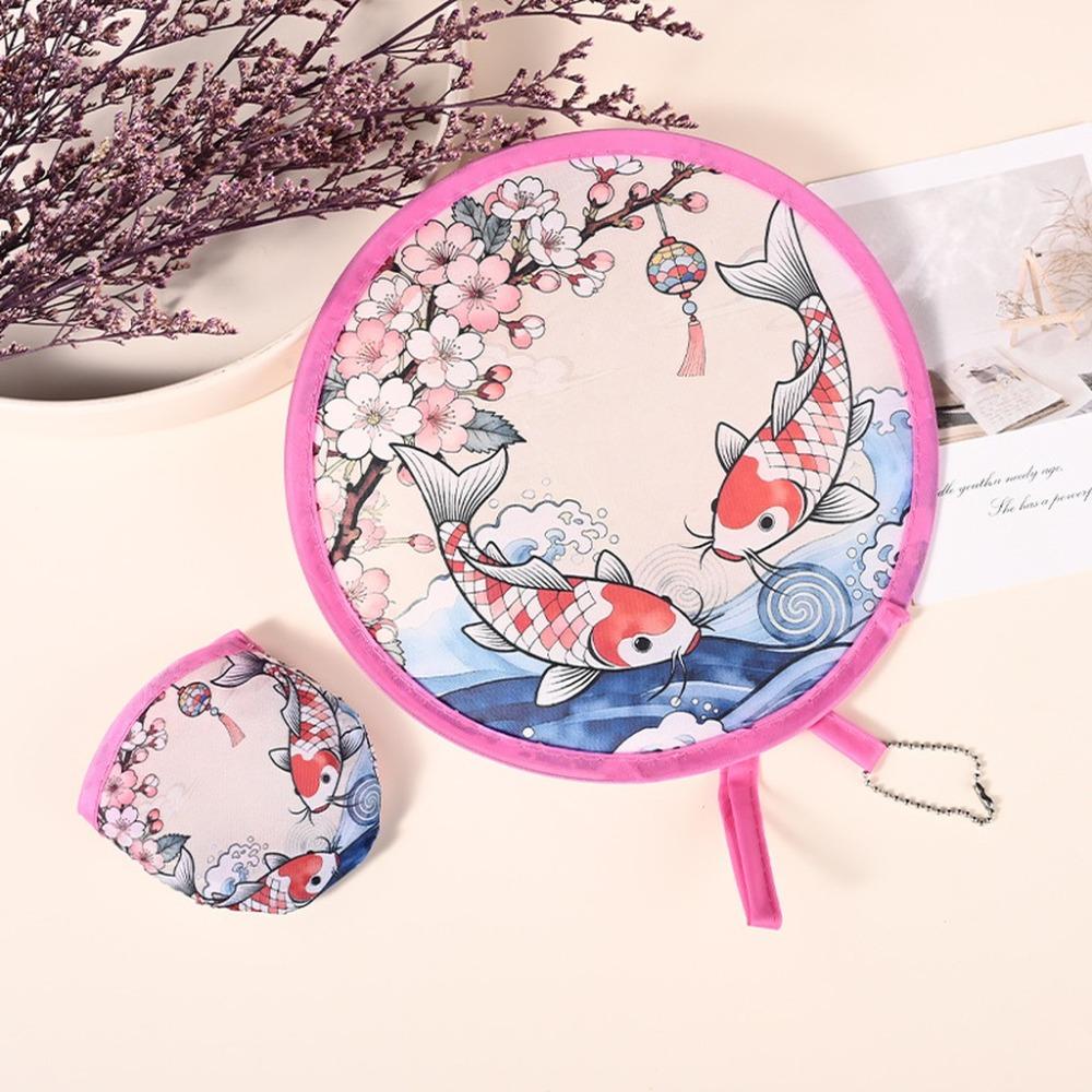 Japanese Oil Painting Portable Cooling Fan Polyester Round Handheld Fan  Campus Travel