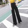 Women's Mid Waist Pleated Chiffon Wide Leg Long Pants High Drape Loose Casual Vacation Trousers