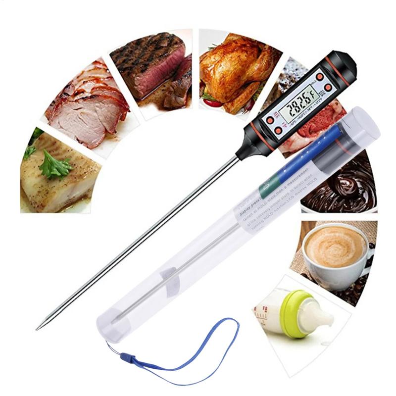Lebensmittelthermometer Digital Echtzeitmessung Fleisch- und Getränkethermometer mit LCD-Anzeige und Sonde Elektronisches Küchenthermometer