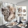 4Pcs Cuddly Kittens Shower Curtain Set with Non-Slip Bath Mat, Toilet Lid Cover, Contour Rug & 12 Hooks, Bathroom Decor
