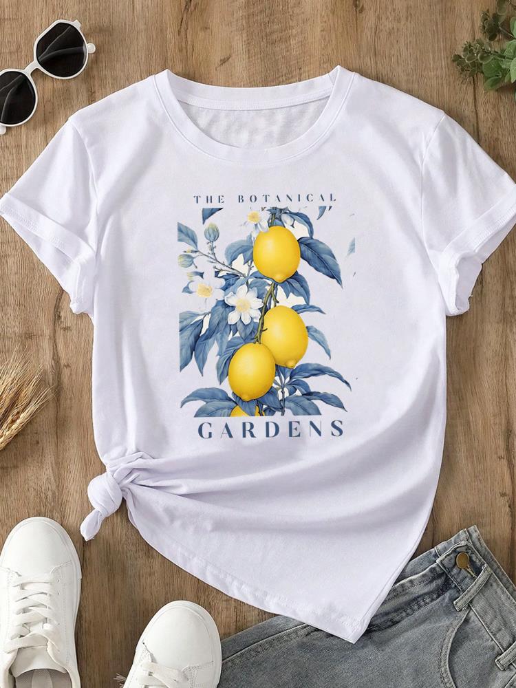 (Asian Size) sweet plant flower Print O-neck Short Sleeve T-shirts Fashion  Casual Women's Top T Female Clothing  Graphic Tee