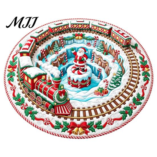 Festive Round Rug for Christmas 3D Rug, Vortex Optical Illusion Area Santa Snowman Staircase Durable Entrance Winter Depth Pattern, Non-slip Floor Mat