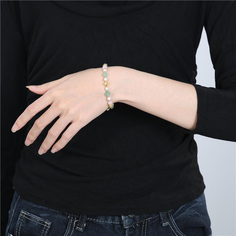 Arvaleff Green Crystal & Freshwater Pearl Flower Bracelet for Women