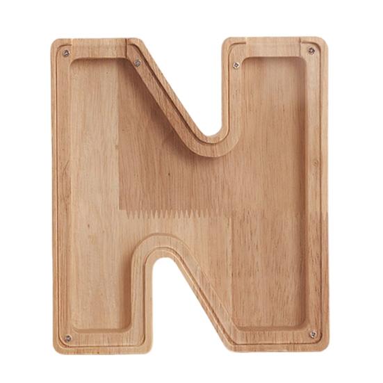 Wooden Piggy Bank with Clear Window, A-Z Letter Coin Cash Container for Kids Adults, Unbreakable Money Saving Box Decoration