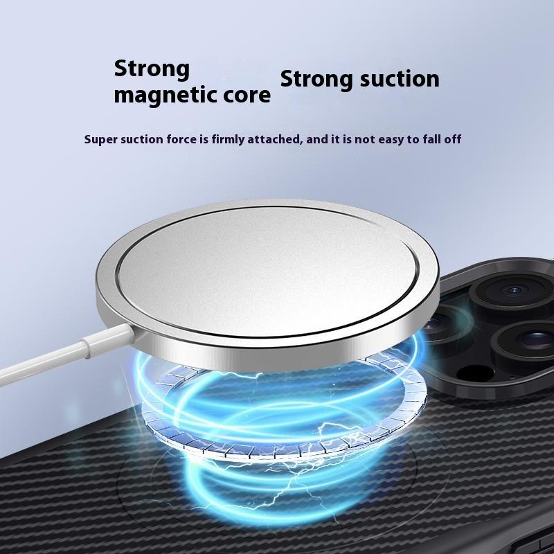 For iPhone 15 Pro Max Case Compatible with MagSafe Carbon Fiber Texture Leather Coated PC+Silicone Protective Cover