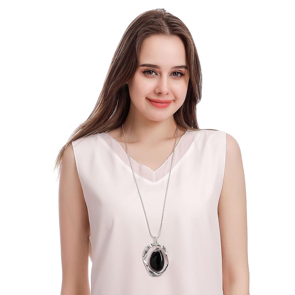 Popular Geometric Resin Pendant Long Women'S Metal Necklace Sweater Chain