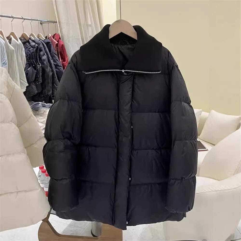 Knitted Lapel Down Jacket Women's Winter New Loose Thickened White Duck Down Soft Waxy Bread Jacket