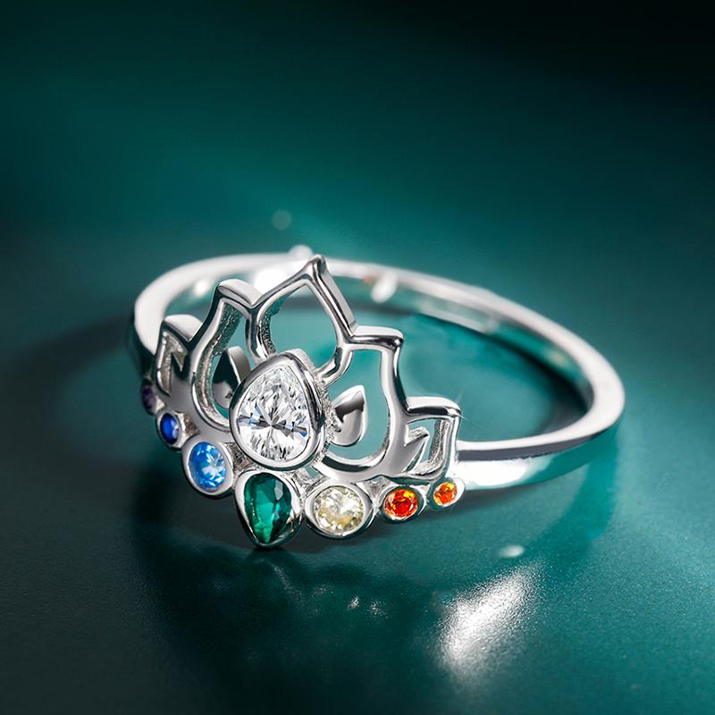 Monkton Original 925 Silver Rings New Lotus Flower Boho Colorful Engagement Rings for Women Fine Jewelry Gift