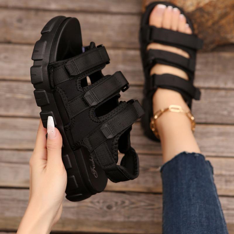 Sandały Sportowe Damskie Odzież Wierzchnia Lato Wygodne Miękkie Dno Buty Codzienne Studenckie Rzepy Odkryte Palce Muffin Buty Plażowe