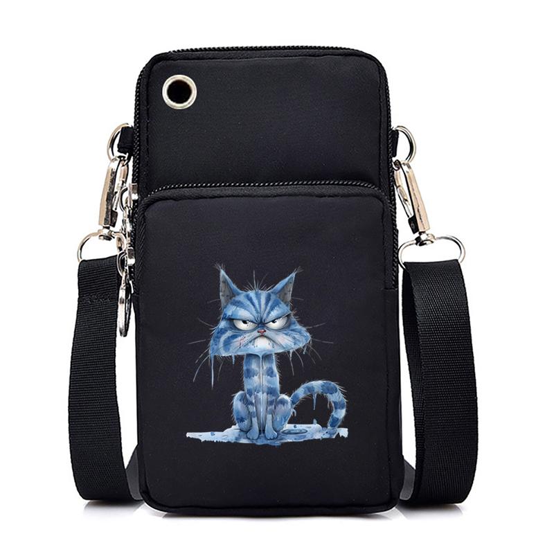 Morsom Anime Cat Liten Messenger Bag Hengende Neck Mynt Veske Vertikal Håndveske Kvinner Mobiltelefon Vesker Cartoon Small Crossbody Bag