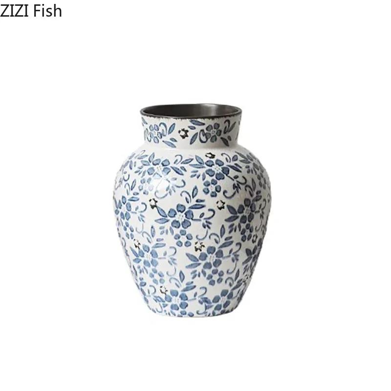 Blue and White Porcelain Vase Hydroponics Ceramic Flower Pots Desk Decoration Flower Arrangement Vases Room Aesthetic Decor