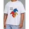 Crew Neck T Shirt White Year Of The Horse Run Wild Horse Head Graphic For Casual Wear
