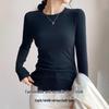 Women's Ribbed Knit Fleece-Lined Round Neck Long Sleeve Base Layer T-Shirt