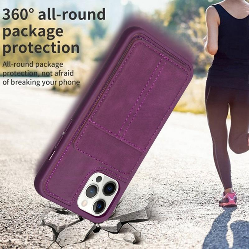 For iPhone 15 PU Leather+TPU Phone Case Matte Shockproof Cell Phone Cover with Card Slot