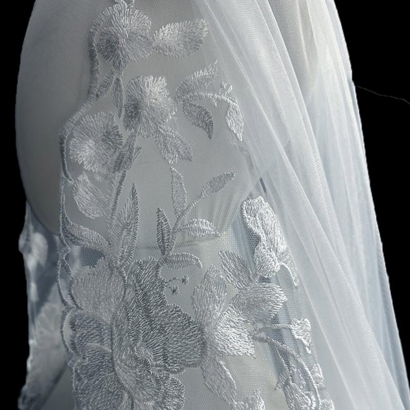 Handgjord Spets Bröllopsvepa Bekväm Slöja Glittrande Elegant Slöja Lätt Vikt för Elegant Brud