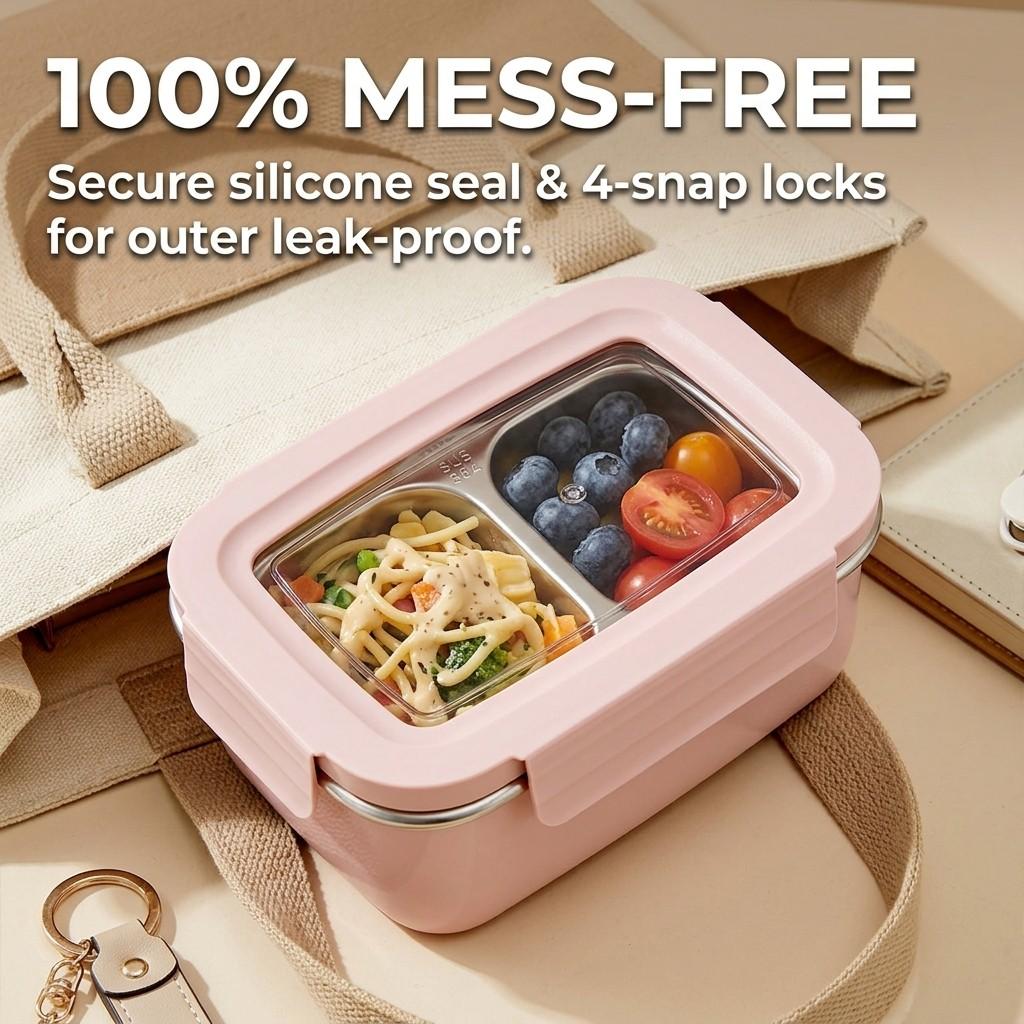 304 Stainless Steel Bento Lunch Box For Kids Students Portable Sealed Fruit Salad Food Container With Compartment Microwave Safe