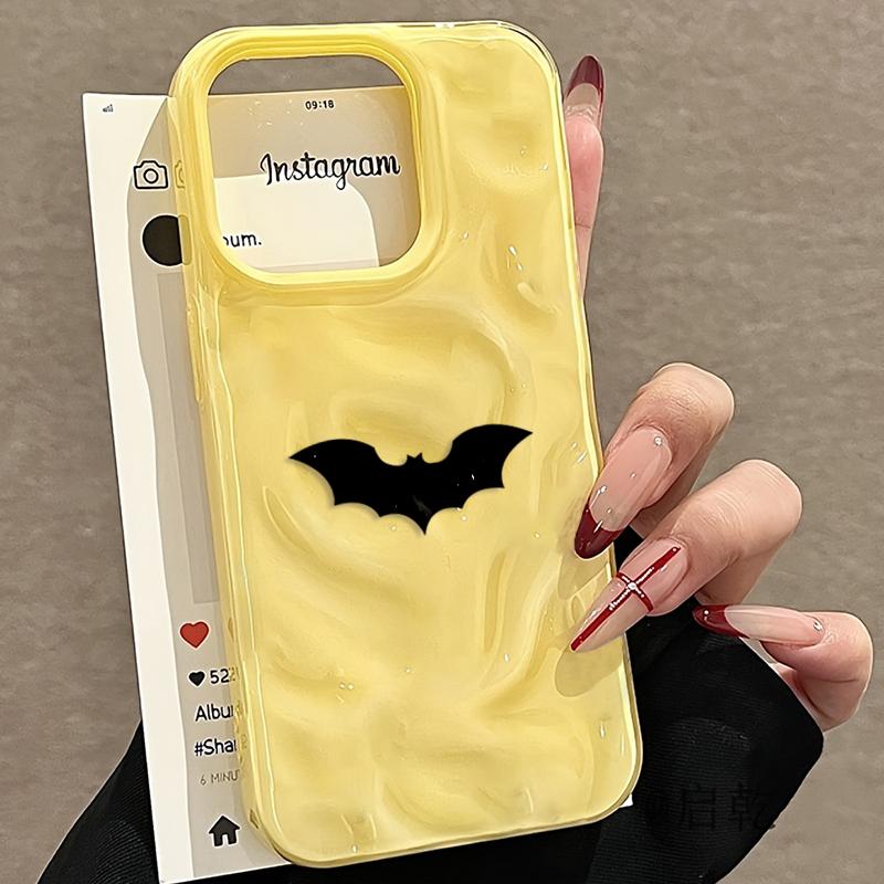 Minimalist Black Bat Wave Texture Phone Case For iPhone 17 Air 11 12 13 14 15 16 Pro Max Plus Soft TPU Back Cover Halloween Gift iPhone 16 Pro