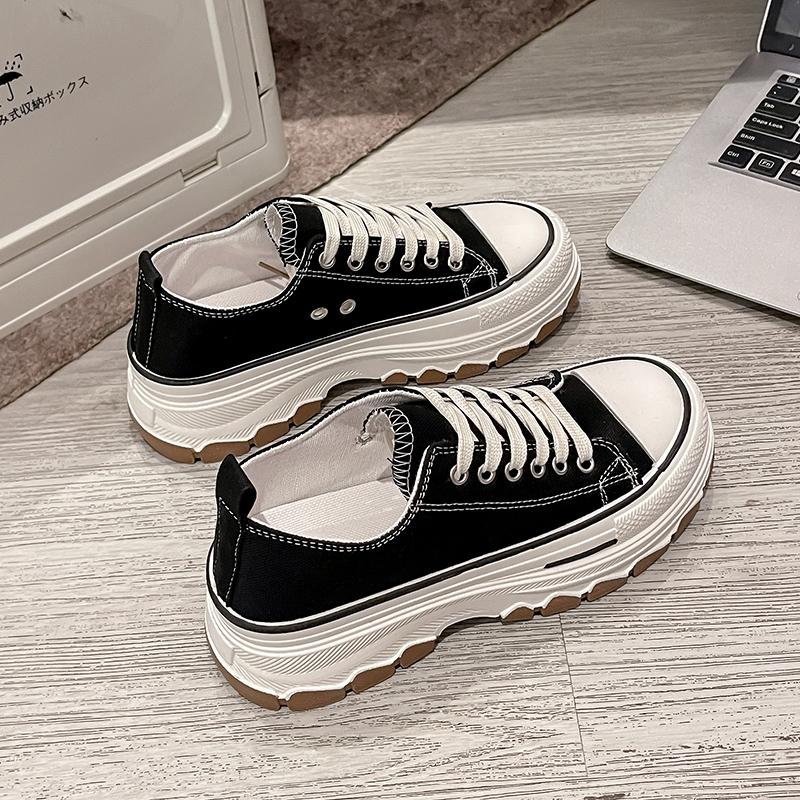 Canva Damen Frühling 2025 Neuer Stil Koreanische Dicke Sohle Atmungsaktive Damen Freizeitschuhe Studenten Vielseitige Rutschfeste Plateauschuhe