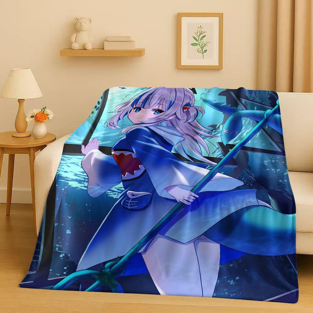 Anime Gawr Gura Hololive Cartoon Cute Girl Flannel Blanket,Ultra Soft Warm Plush Throw for Home Bedroom Bed Sofa Cover Gift Kid