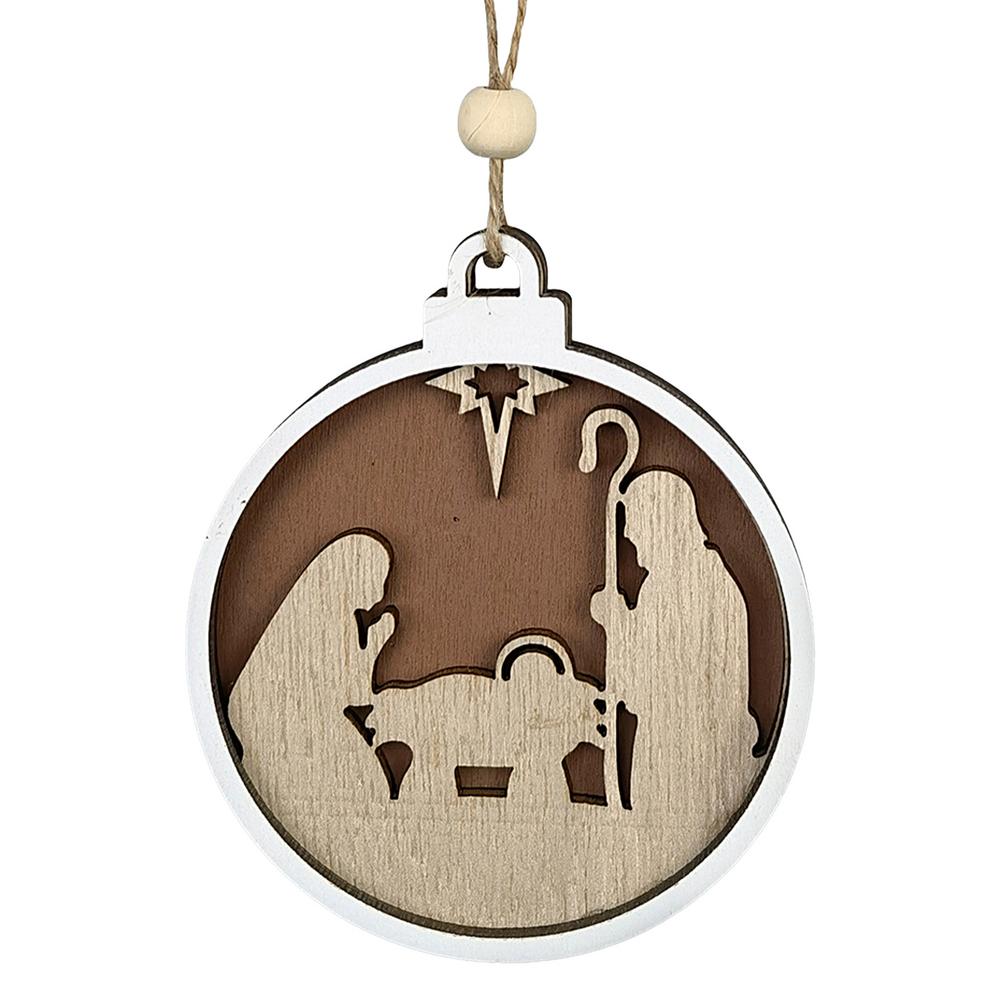 Nativity Scene Pendant Wooden Hollow Pendant Decor Lovely And Delciate Jesus Birth Ornament For Christmas Tree Home Decoration