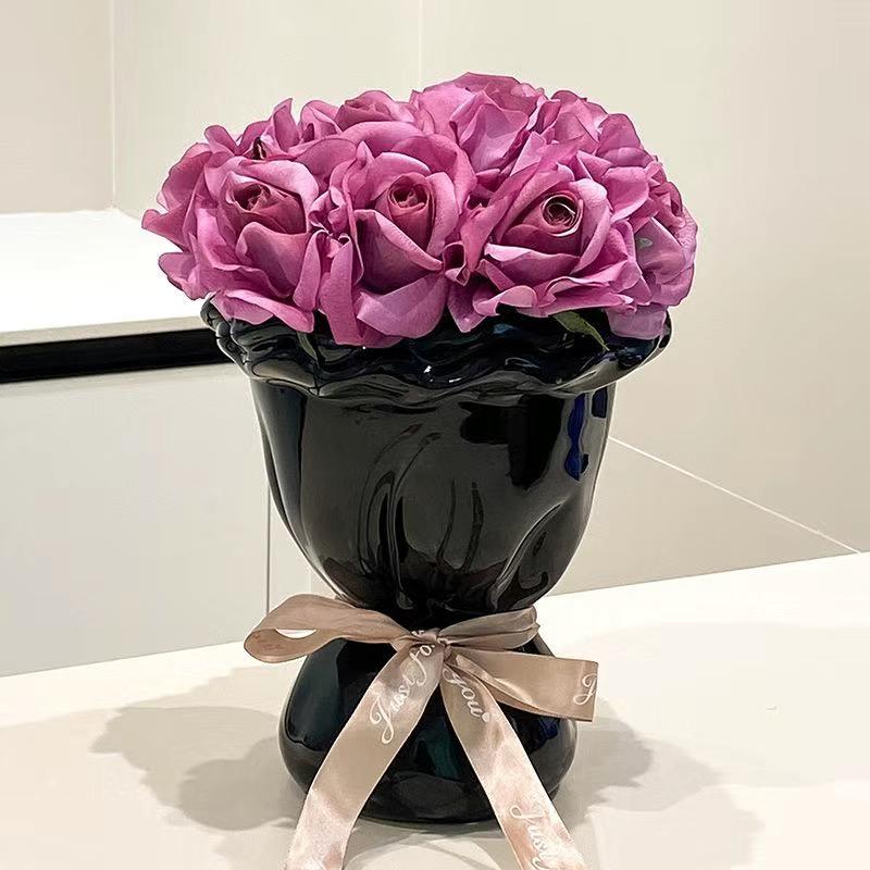 Set aus 100 Keramikvasen im Cremestil für Heimdekoration - Elegante handgebundene Straußform für Wohnzimmer-Blumenarrangements