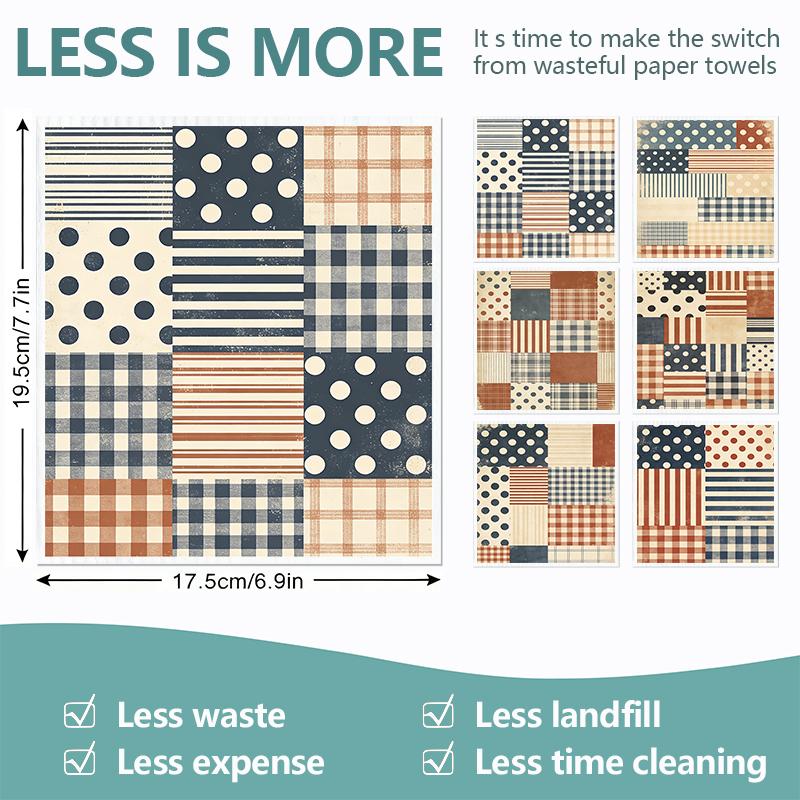 6PCS Cleaning Dishcloths Reusable Kitchen Dish Towels Grid Stripe Pattern Dishcloth Absorbent Lint Free Cloth Washable Duster Rags Tea Towels