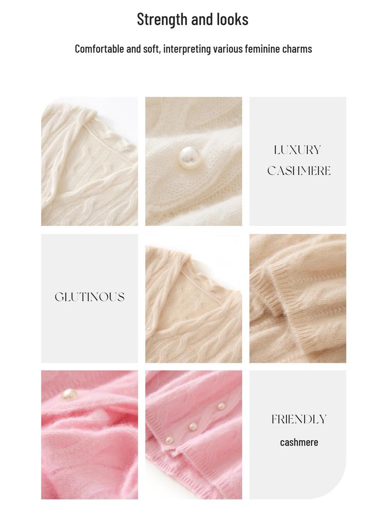 Women's Cashmere Cable Knit V-Neck Cardigan: Short, Single-Breasted, Trendy Autumn/Winter Sweater Coat