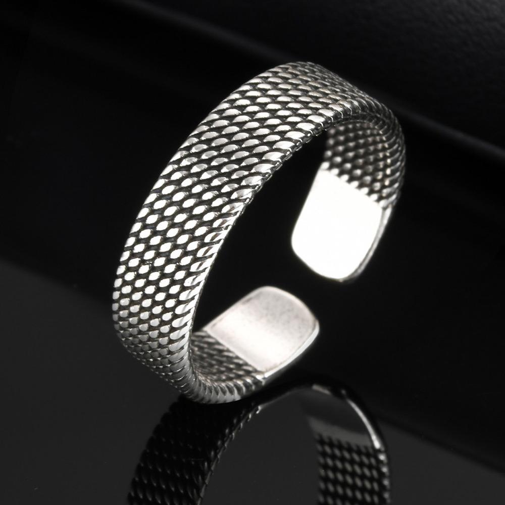 Vnox 5.7mm Woven Textured Open Ring for Men Boys, Adjustable Simple Metal Finger Band, Vintage Male Jewelry