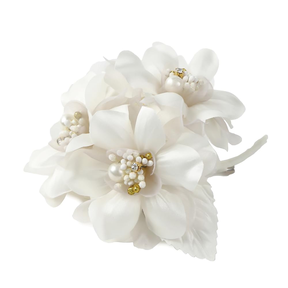 

Gorgeous Three Flower Corsage Brooch Clip 2WAY Formal Entrance Ceremony Graduation Ceremony Wedding Special Occasion Pearl Rhinestone [Crane s білий