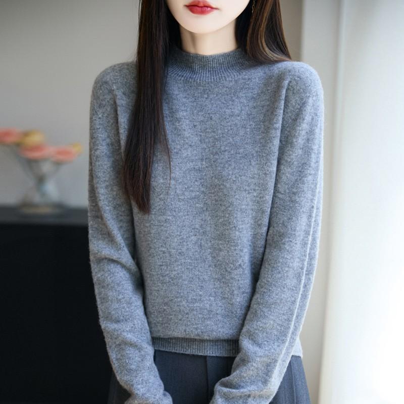 

Вязаный свитер с полувысоким воротником, женский пуловер, новый осенне-зимний свободный базовый слой, теплый базовый слой XL серый